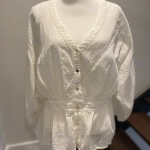 Trina Turk Womens Monochrome White Peasant Button-down Top Shirt - XL